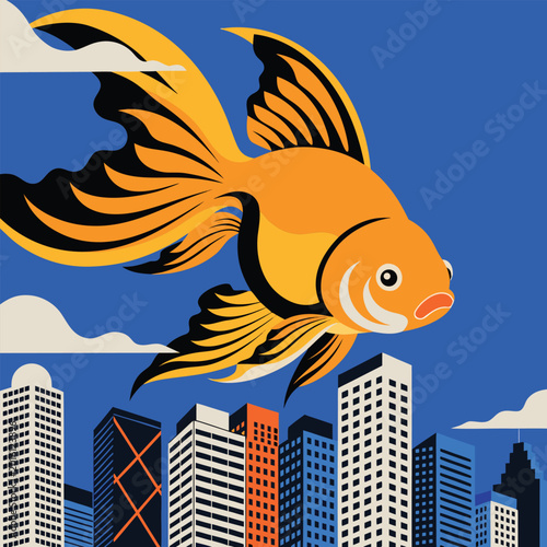 Photography Giant Goldfish Over City.