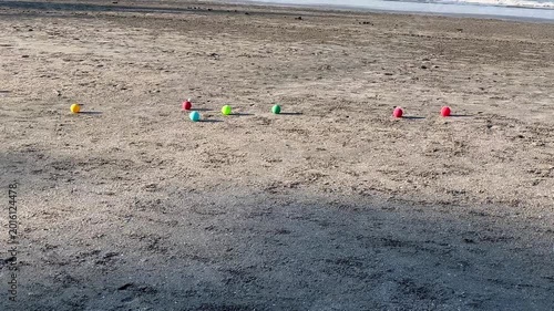 Bocce colorful balls beach for outdoor game on the sand