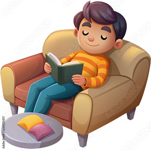 Relaxing on sofa with book illustration