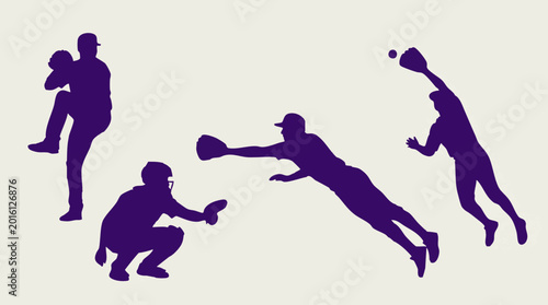 Photos Baseball Players Silhouettes in Various Dynamic Action Poses