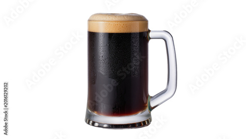 Φωτογραφία Frothy dark beer in a condensation-covered glass mug, isolated on transparent ba