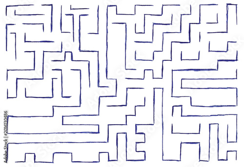 It resembles a maze drawn by hand on grid paper with a blue pen.