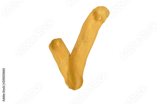 A yellow acrylic paint stroke in the shape of a check mark on a PNG background.