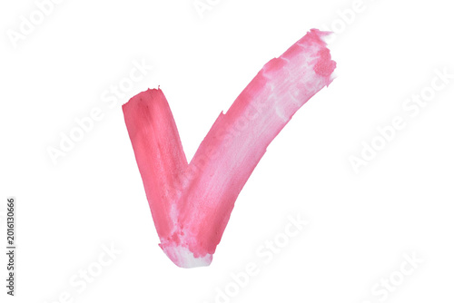 A light red acrylic paint stroke in the shape of a check mark on a PNG background.