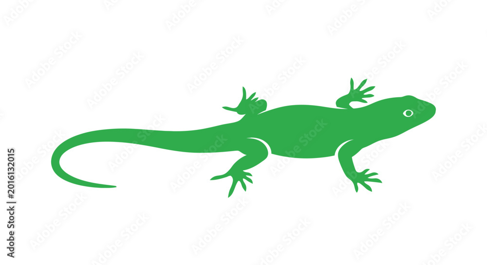 Fototapeta premium Minimalist green lizard silhouette isolated on white background.
