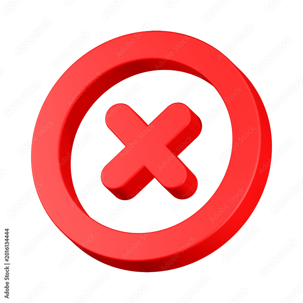Fototapeta premium 3D red circle with a white cross in the center for error or cancel icon