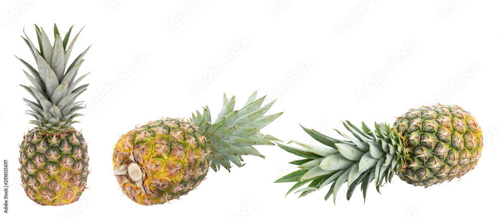 Fototapeta premium Fresh pineapple set isolated on white background, different angles