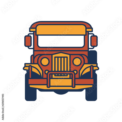 Front view of a stylized jeepney, iconic Philippine public transportation vehicle