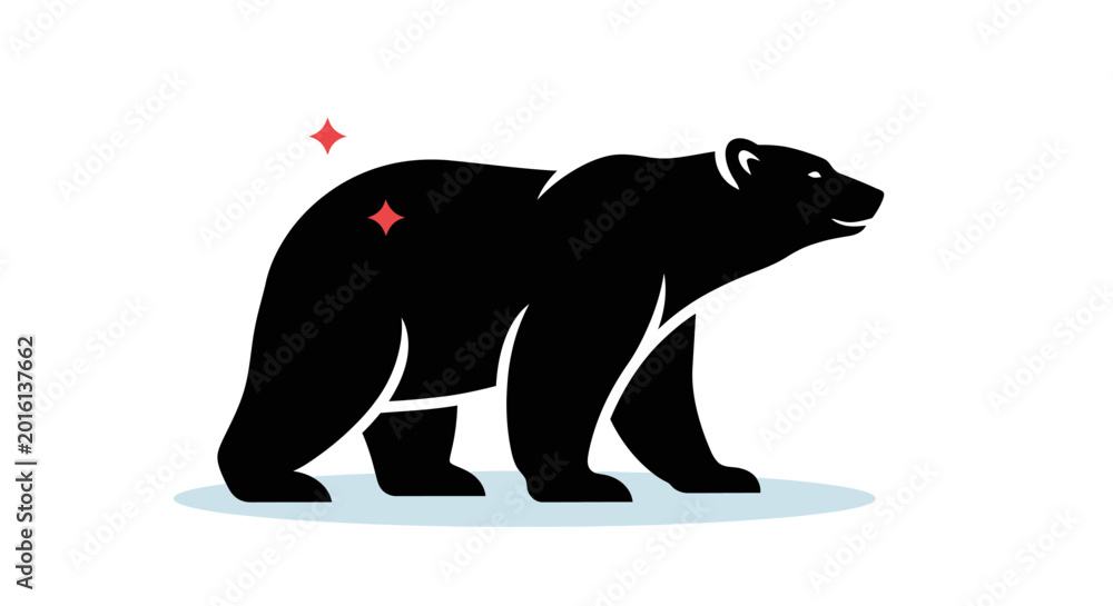 Obraz premium Minimalist black bear silhouette icon with sparkling accents.