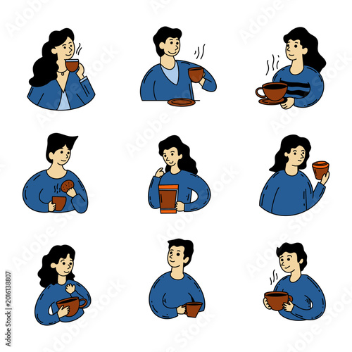 coffee drink flat illustration template design set
