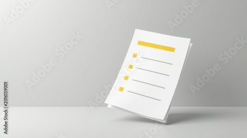Papel con lista de tareas y sección de prioridad resaltada flotando en el aire, fondo mínimo, concepto de productividad