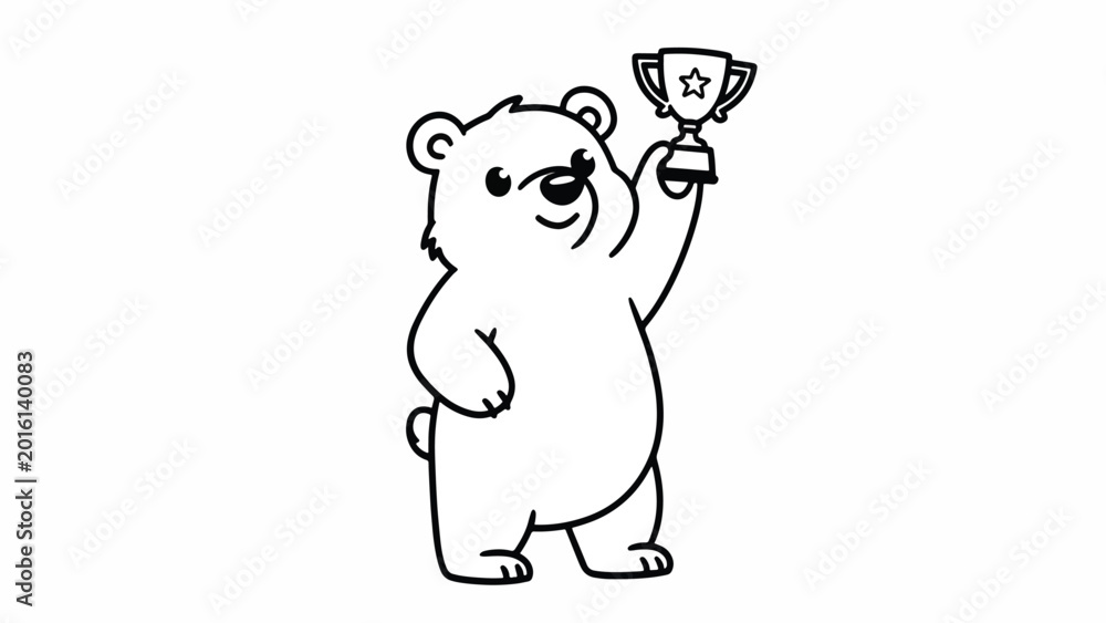 Fototapeta premium Cartoon bear holding a trophy cup.
