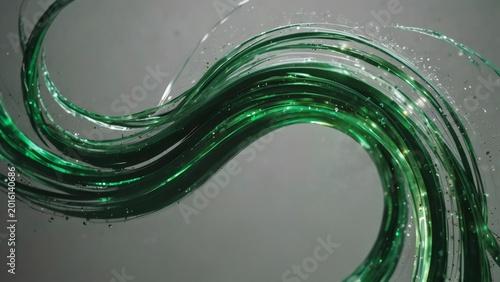 Green abstract liquid waves flowing with sparkling drops