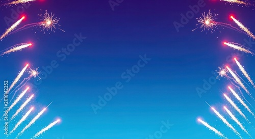 Colorful fireworks display lighting up evening sky with bright sparks and trails