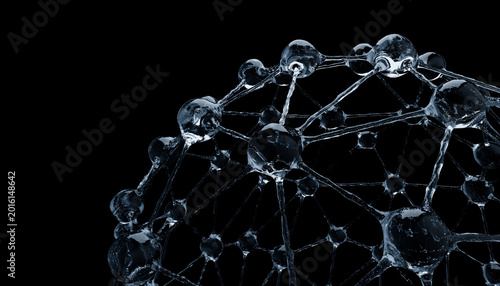 Obraz na plátně 3D rendering of transparent molecular structure against black background, showca