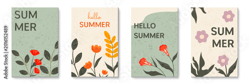 Summer floral posters collection with botanical elements in modern minimal style