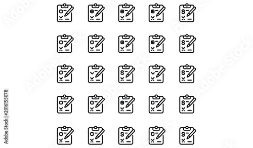 Checklist Icon with Pencil Outline Style Isolated on White Background symbolizing Task Completion