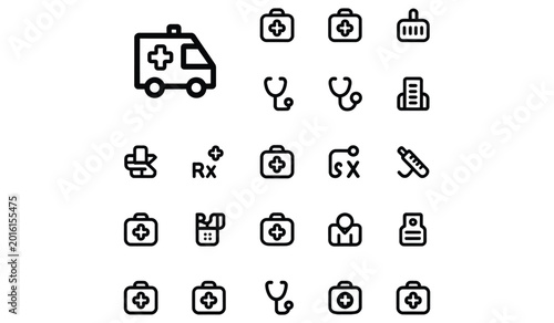 Medical Outline Icons Set Isolated on White Background Vector