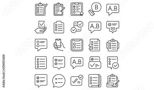 Checklist Icons Survey Form AB Test Line Art Vector Collection Isolated on White Background
