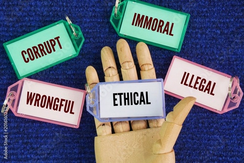 Canvas Print Words that are opposite to ethical are Wrongful, Immoral, Corrupt, Illegal