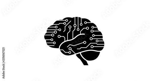 Human brain silhouette with digital circuit pattern on white