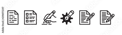 Document, checklist, pen, and pencil vector line icon set, editable stroke, signs and symbols.