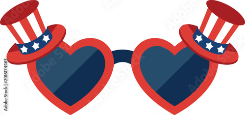 Cuadro en lienzo Patriotic American heart shaped sunglasses with uncle sam top hats for fourth of