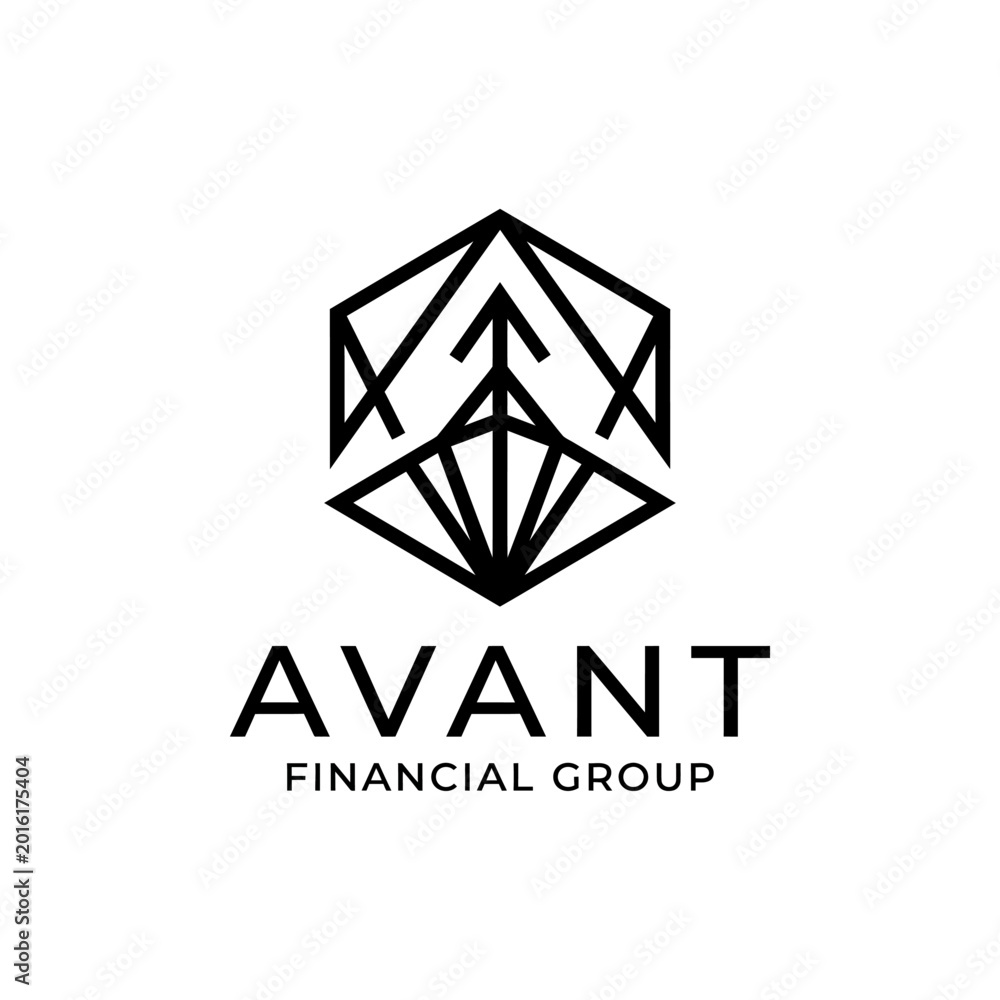 Fototapeta premium A black and white logo for Avant Financial Group featuring a modern, abstract geometric design 