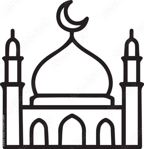 Islamic Mosque Crescent Moon Outline Vector Icon
