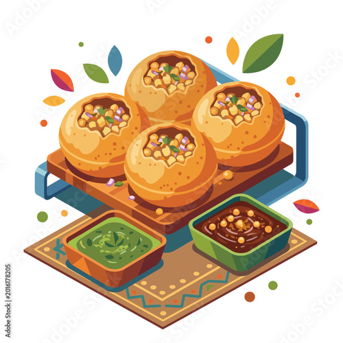 фотографія An appetizing view of a popular Indian snack served alongside vibrant chutneys, showcasing the colorful and flavorful aspects of culinary traditions from South Asia