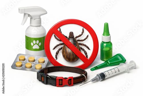 Tick Prevention and Parasite Control Products for Pets on White
