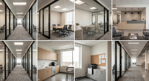 Modern office interior presenting architectural design and clean workspace