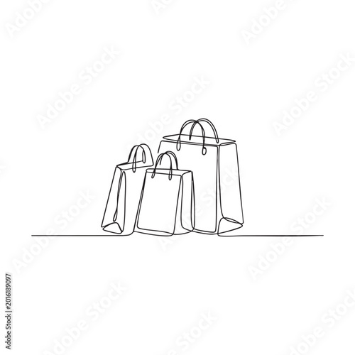 Shopping bags one continuous line drawing minimalism style linear boutique retail design.