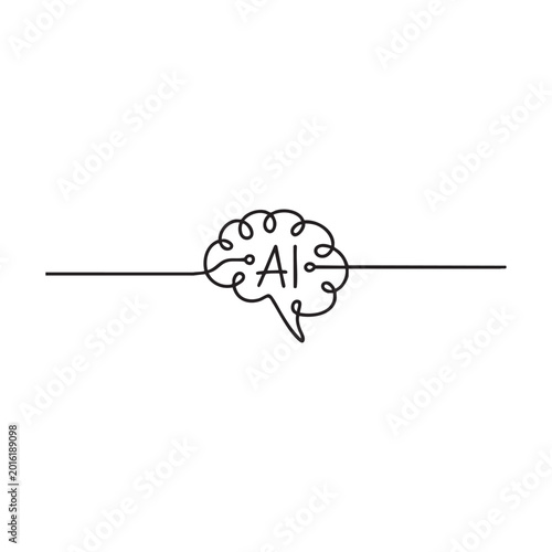 Artificial intelligence brain outline with circuit lines for technology concept in vector.