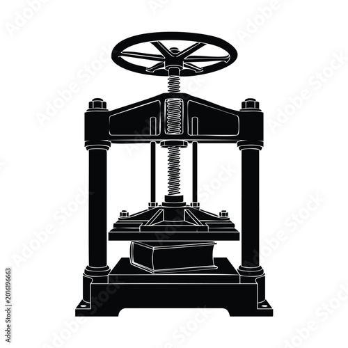 Quadro su tela Vintage manual bookbinding press machine with screw and hand wheel device
