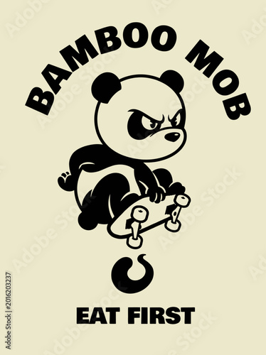 Panda bear on a skateboard trick.