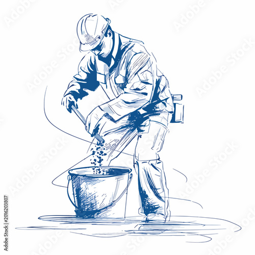 Man mixing with a big spoon.
