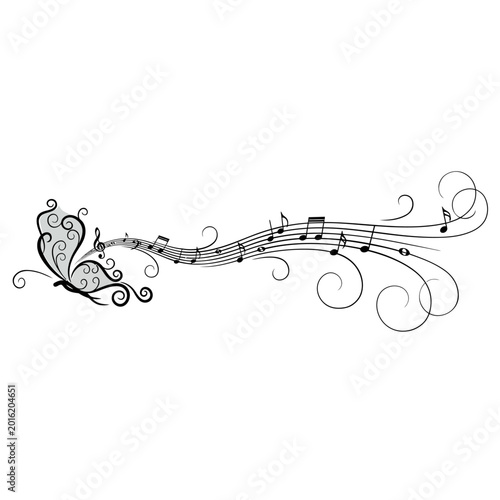 A beautiful illustration of swirling music notes and floral patterns
