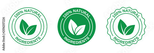 Tableau sur toile Set of 100 Percent Natural Ingredients Green Badges and Labels for Organic Produ