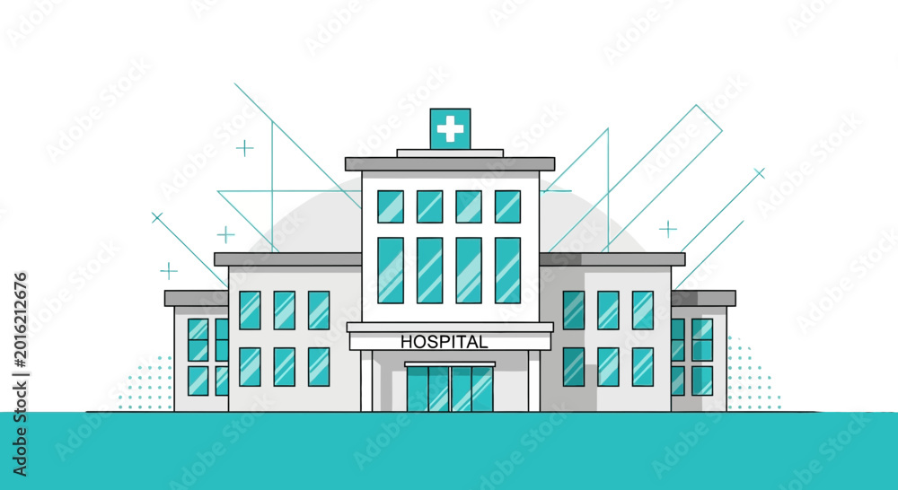 Fototapeta premium Hospital Building Depiction with Medical Symbol for Healthcare and Wellness Concepts