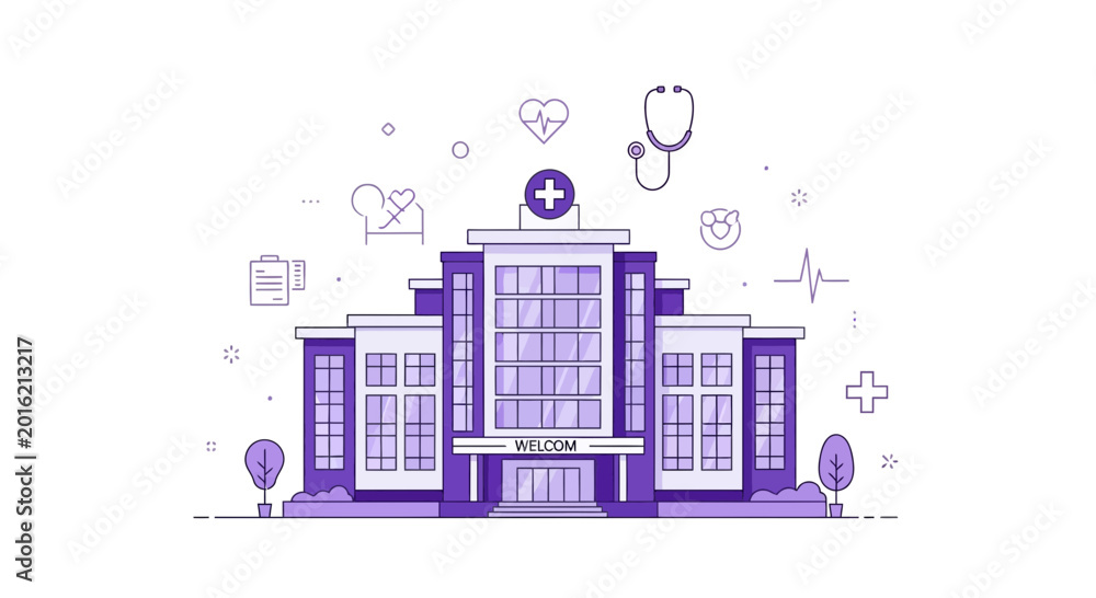 Obraz premium Hospital Iconography Illustration Representing Medical Care Services And Facilities