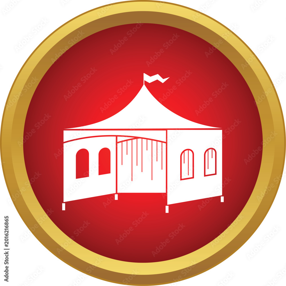 Obraz premium White tent icon with banner on a red and gold button surface