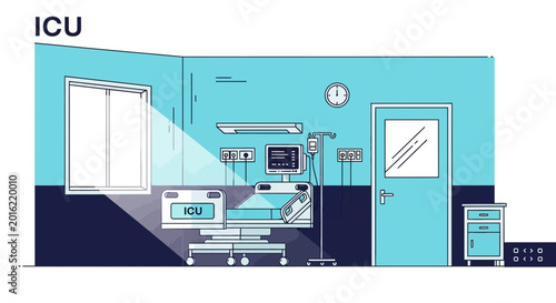 Hospital Room Depiction Featuring an ICU Environment and Bed Equipment Illustration
