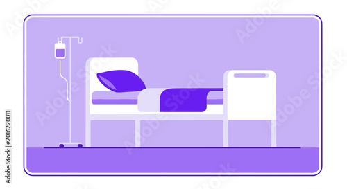 Hospital Room Depiction Featuring an IV Drip and a Patient Bed in a Monochromatic Style