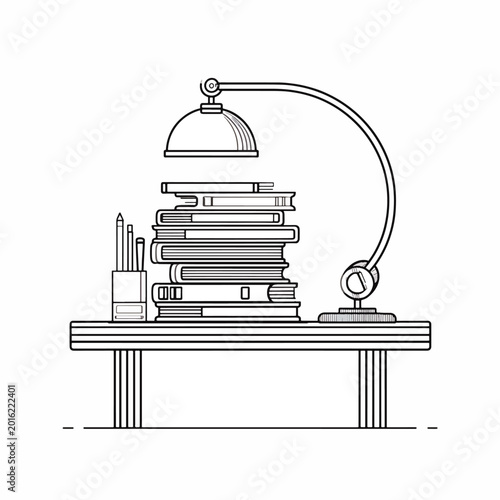 Stack of books under a lamp.