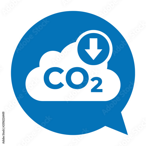 CO2 Emission Reduction Icon Symbol Inside a Blue Speech Bubble for Environmental Sustainability