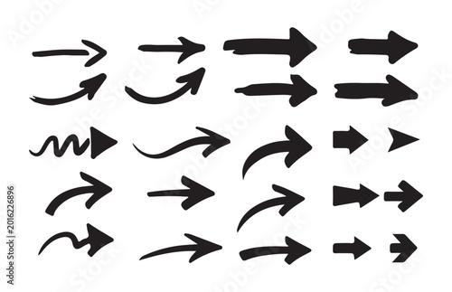Tableau sur toile Hand drawn brush stroke arrows collection with various organic shapes for sketchy creative design