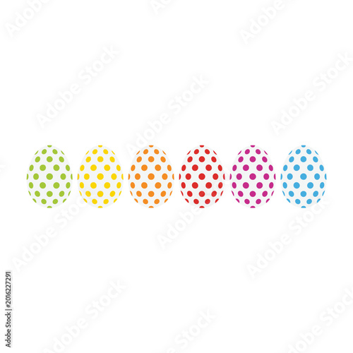 Set of Six Colorful Easter Eggs Decorated with Polka Dot Patterns Isolated on White Background