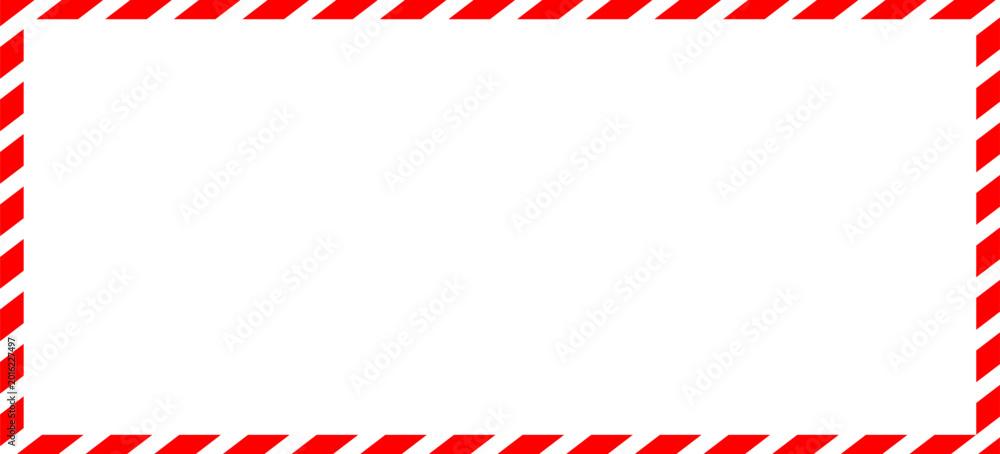 Fototapeta premium Worn warning sign red and white stripes frame, industrial background