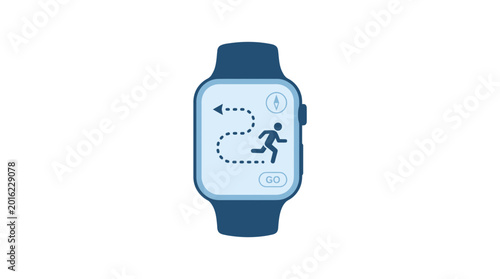 Smartwatch display showing running activity tracker with route navigation map. SVG Transparent